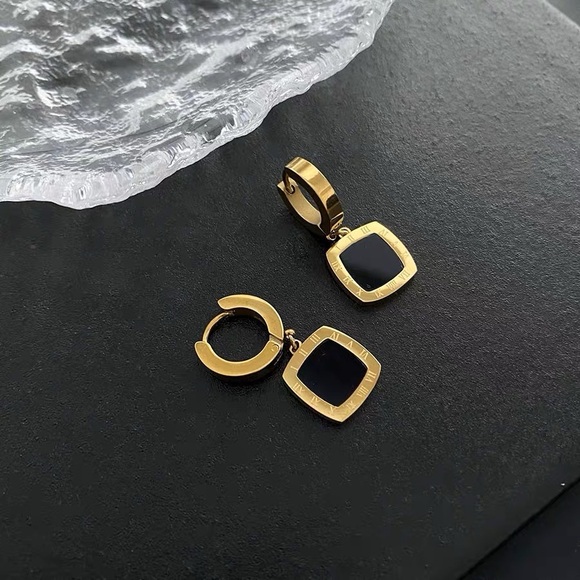 18K Gold Plated Mini Hoop Earrings*Square Drop Earrings*Roman Numero*AR - Picture 3 of 5
